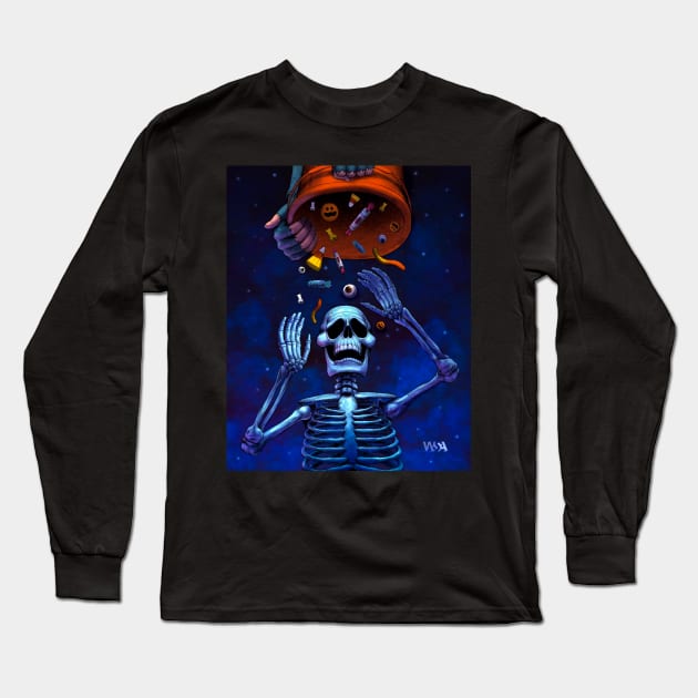 Skeleton & the falling candy! 🎃💀 Long Sleeve T-Shirt by Wilsonsanchez_art